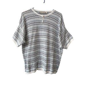 Vintage 90s Chelsea Gardens Henley Sweater Size XL White Fair Isle Deadstock NEW
